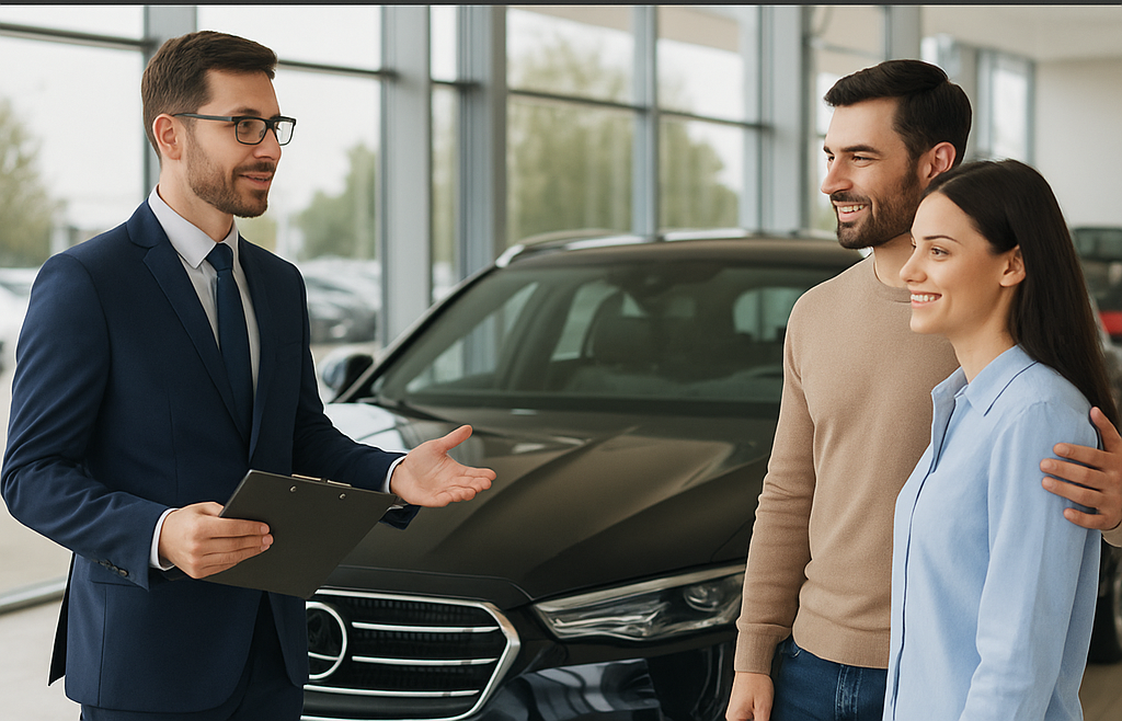 customer reviewing pre-owned luxury car options