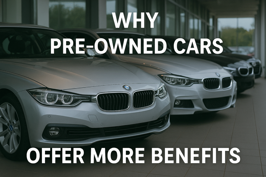 Pre-owned cars parked in a dealership representing the benefits of choosing pre-owned vehicles